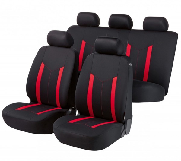 Autositzbezug Schonbezug, Komplett Set, Fiat Sitzbezüge komplett, Schwarz, Rot