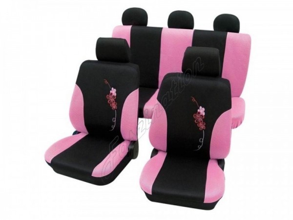 Autositzbezug Schonbezug, Komplett-Set, Fiat Cinquecento, Schwarz Pink