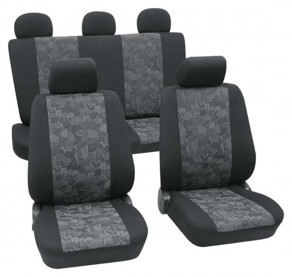 9-teiliges Autositzbezüge-Set, grau/schwarz, komplett, universal