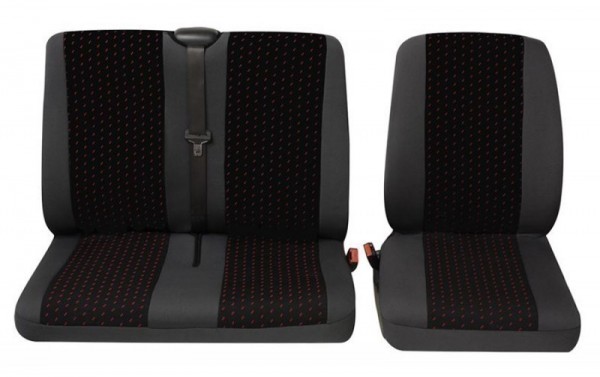 Transporter Autositzbezug, Schonbezug, 1 x Einzelsitz 1 x Doppelsitz, Opel Vivaro, Farbe: Grau/Rot