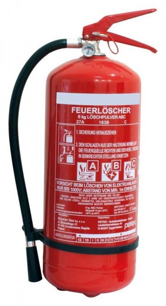 Feuerlöscher 6 kg, zuverlässiger ABC-Dauerdrucklöscher mit Manometer, rot