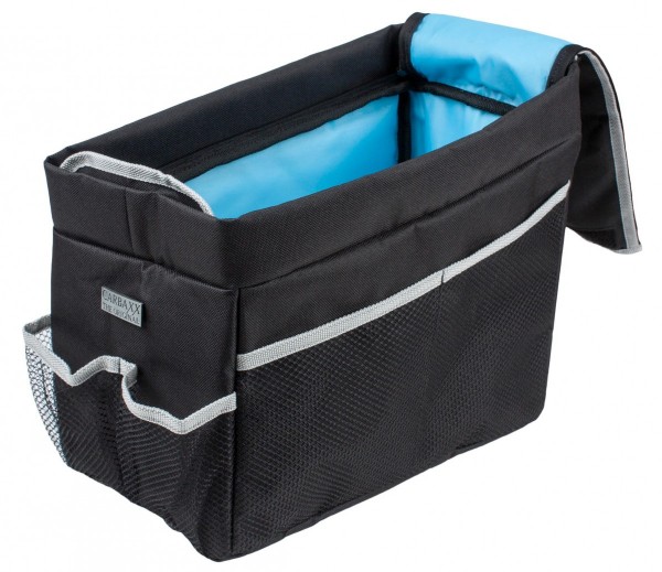 Rücksitz Tasche, einfache Montage, ca. 315 x 220 x 150 mm, schwarz-hellgrau-blau