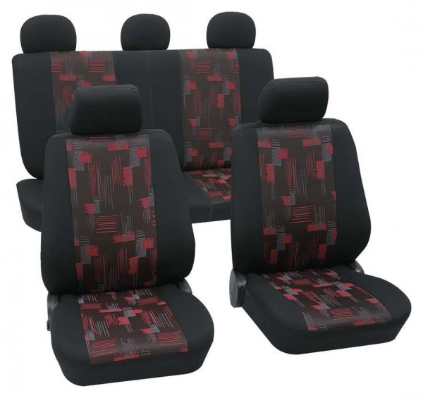 Autositzbezug Schonbezug, Komplett Set, Nissan Primera, Schwarz, Rot
