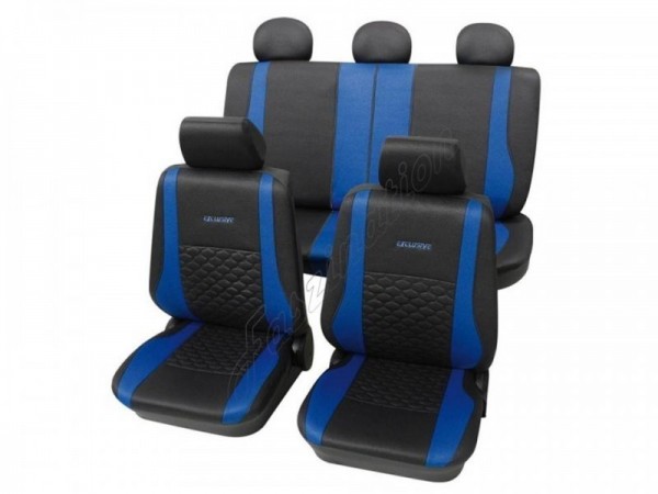 Autositzbezug Schonbezug Exclusiv Lederlook-Optik, Komplett-Set, Ford Escort, Anthrazit Schwarz Blau
