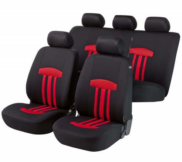 Autositzbezug Schonbezug, Komplett Set, Peugeot 1007, Schwarz, Rot