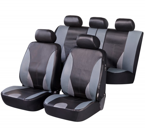 Autositzbezug Schonbezug, Kunstleder, Komplett Set, Mazda Sitzbezüge komplett, Schwarz, Grau