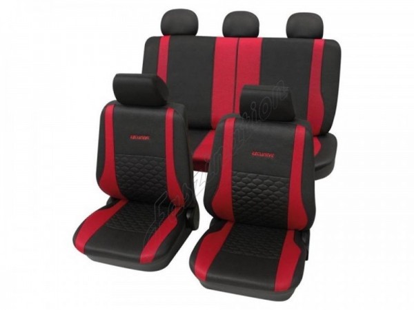 Autositzbezug Schonbezug Exclusiv Lederlook-Optik, Komplett-Set, Ford Escor, Anthrazit Schwarz Rot