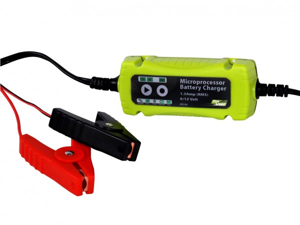Batterieladegerät, DFC 150 Intelligentes, 6 oder 12 Volt, 129 x 34 x 54 mm,  mit Klemmzangen, neongrün