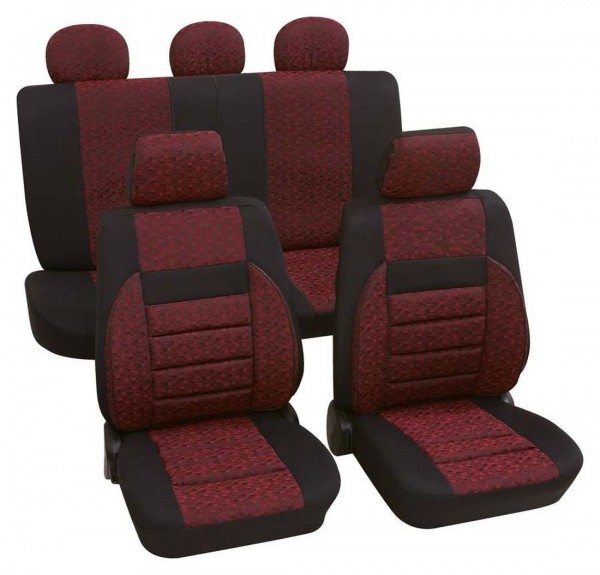 Autositzbezug Schonbezug, Komplett Set, Mazda 121, Schwarz, Rot