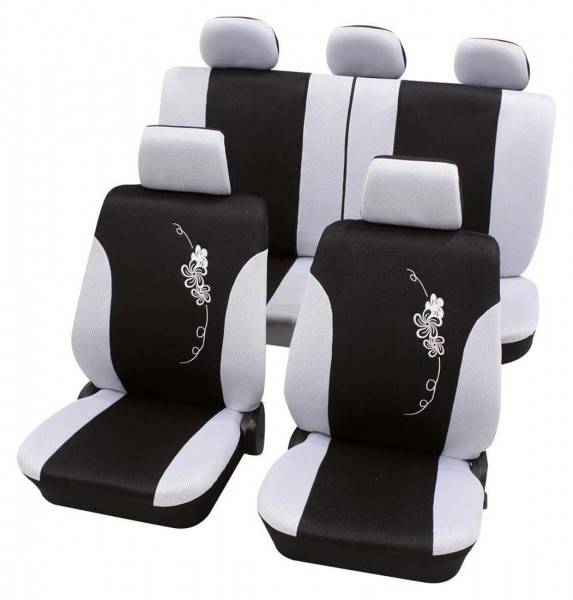 Autositzbezug Schonbezug, Komplett Set, Peugeot Sitzbezüge komplett, Schwarz, Weiß