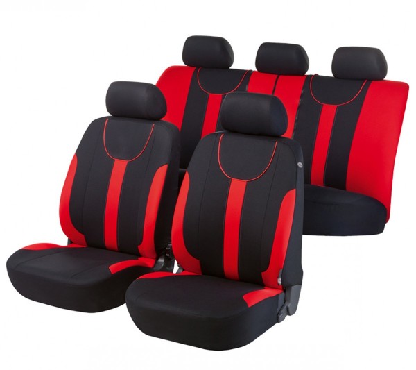 Autositzbezug Schonbezug, Komplett Set, Audi A4, Rot, Schwarz