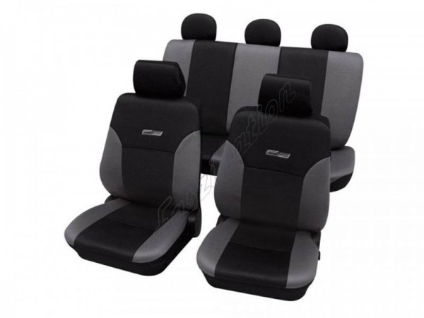 Autositzbezug Schonbezug Lederlook-Optik, Komplett-Set Toyota HiLux ohne Seitenairbag, Grau Schwarz