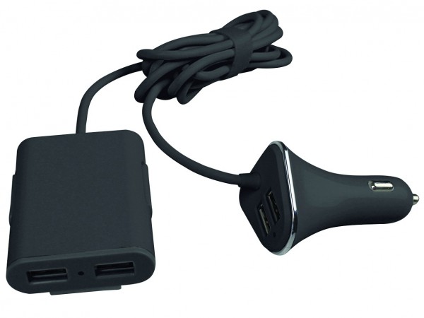 USB Auto Adapter, mit Kabel, Ladeeinheit, praktisch, 4 Anschlüsse, schwarz