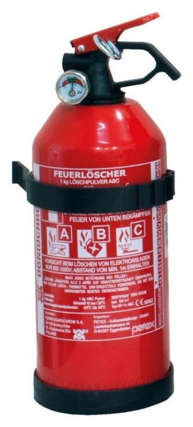 Feuerlöscher 1 kg, zuverlässiger ABC-Dauerdrucklöscher mit Manometer, rot