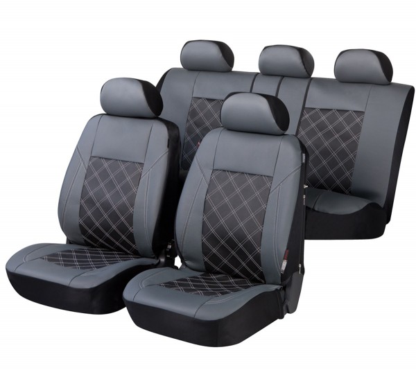 Autositzbezug Schonbezug, Kunstleder, Komplett Set, Rover Sitzbezüge komplett, Schwarz, Grau